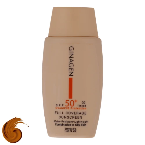 کرم ضدآفتاب ژیناژن با SPF50 مدل 02، مناسب پوست‌های چرب، حجم 50 میلی‌لیتر