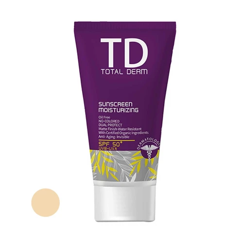 کرم ضد آفتاب رنگی توتال درم SPF50 مدل 01biotech مناسب انواع پوست حجم 50 میلی لیتر