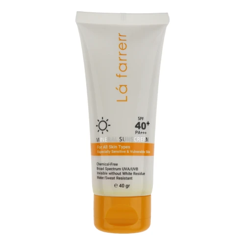 کرم ضد آفتاب بدون رنگ لافارر SPF 40 مدل مینرال ‌حاوی محافظ UVA و UVB و PA+++مناسب پوست‌های حساس حجم 40 میلی‌لیتر