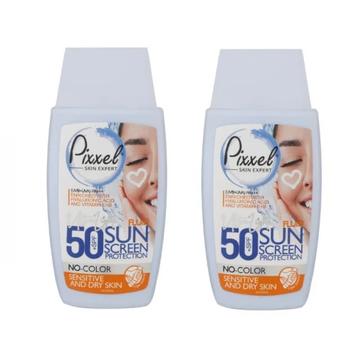 کرم ضدآفتاب بی‌رنگ پیکسل، با SPF50، مناسب پوست‌های خشک و حساس، حجم 50 میلی‌لیتر مجموعه دو عددی