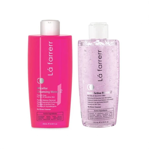 تونر مدل 02 مولتی اکتیو حجم 170 میلی لیتر به همراه محلول پاک کننده آرایش و صورت لافارر مدل 02 حجم 250 میلی لیتر