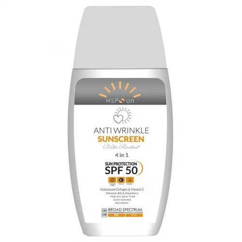 کرم ضد آفتاب و ضد چروک بدون رنگ هپسان SPF50 مدل 4در1 محافظ UVA ،UVB و PA+++ و حاوی ویتامین B5 و C مناسب انواع پوست حجم 50 میلی لیتر