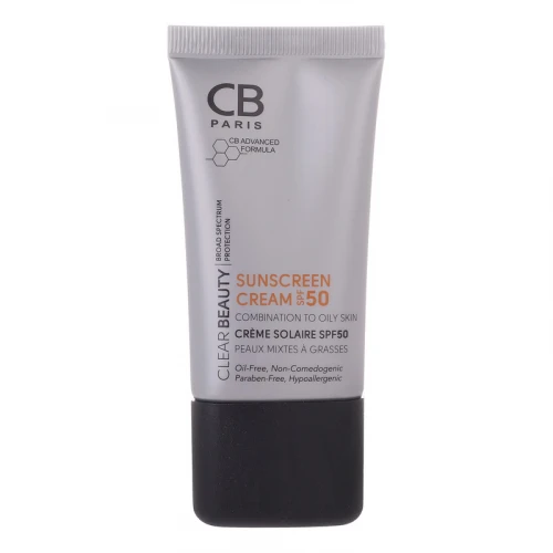 کرم ضد آفتاب بدون رنگ سی بی پاریس SPf 50 مدل CO مناسب پوست چرب حجم 40 میلی لیتر