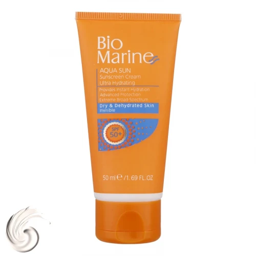 کرم ضدآفتاب بی‌رنگ بایومارین SPF50 مدل AQUA SUN، مناسب پوست‌های خشک، حجم 50 میلی‌لیتر
