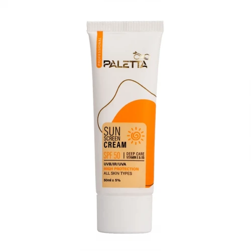 کرم ضد آفتاب بدون رنگ پالتا +SPF 50 مدل High protection ‌محافظ UVA،UVB مناسب انواع پوست حجم 50 میلی‌لیتر