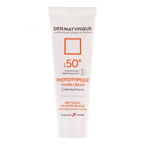فلوئید ضد آفتاب بدون رنگ درماتیپیک مدل hydra cream محافظ UVA،UVB مناسب برای پوست خشک حجم 40 میلی لیتر