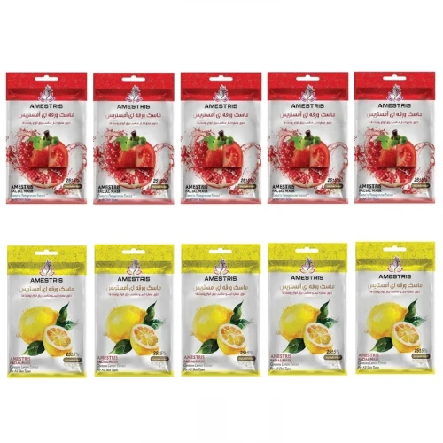 ماسک صورت آمستریس مدل میوه ای انار و لیمو ترش مناسب برای پوست چروک وزن 25 گرم بسته 10 عددی