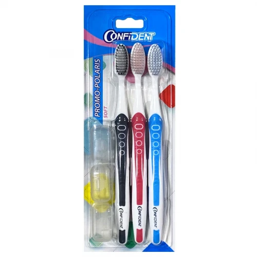 مسواک کانفیدنت مدل Promo Polaris با برس نرم بسته 3 عددی