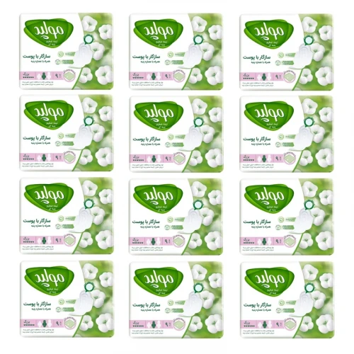 نوار بهداشتی مولپد مدل نیمه ضخیم پنبه ای سایز بزرگ بسته 12 عددی
