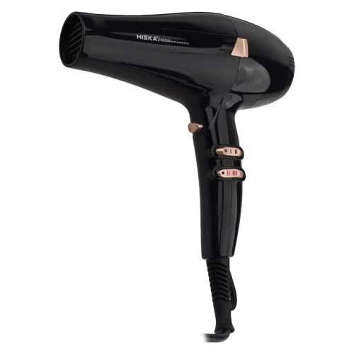 سشوار حرفه‌ای هیسکا مدل H5253، موتور AC با توان مصرفی 2400 وات، دارای قابلیت باد سرد، فناوری تولید یون، حلقه آویختن، با حالت فرکننده، صاف‌کننده و حجم‌دهنده، وزن 1100 گرم، تنظیم حرارت 3 حالته و کنترل سرعت 2 حالته، به همراه 2 عدد سری متمرکزکننده