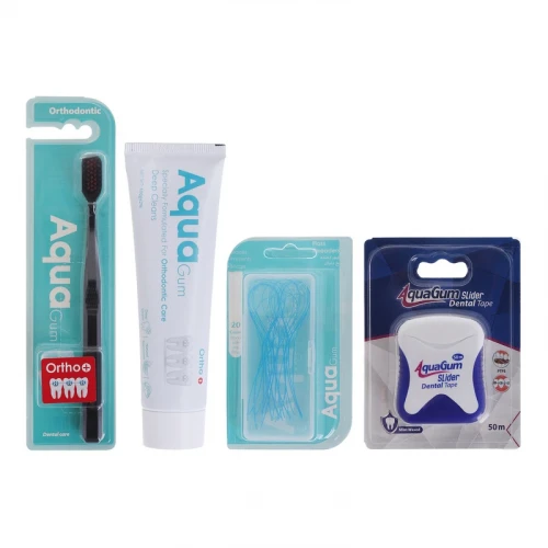 پک بهداشتی دهان و دندان آکواگام مدل Ortho مجموعه 4 عددی