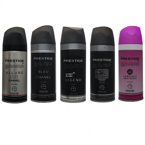 اسپری خوشبو کننده بدن پرستیژ مدل  TOP8X کد 03 حجم 150 میلی لیتر مجموعه 5 عددی 