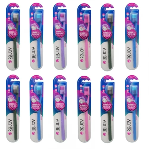 مسواک ریجوی مدل ری کالر با برس نرم بسته 12 عددی