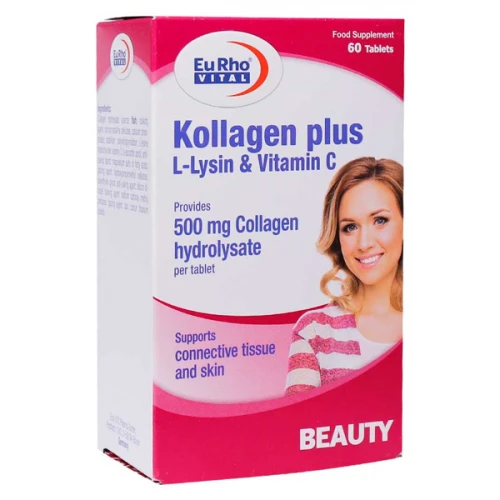 قرص کلاژن پلاس ال-لیزین و ویتامین C یوروویتال بسته 60 عددی