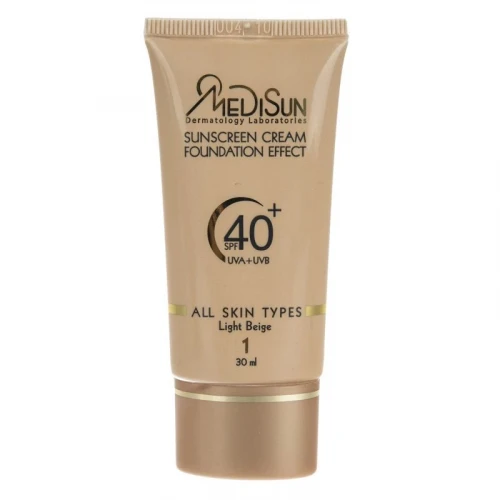 کرم ضد آفتاب رنگی مدیسان، SPF 40، مدل No1، مناسب انواع پوست با تنالیته متوسط و حجم 30 میلی‌لیتر، محافظت‌کننده در برابر اشعه‌های UVA و UVB، ضد چروک و پیری، دارای فرمولاسیون تیتانیوم دی اکساید و گلیسیرین، با ماندگاری 3 ساعته