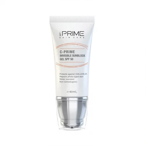 ژل ضد آفتاب بدون رنگ پرایم spf50 مدل vitaminc محافظ UVA،UVB مناسب برای انواع پوست حجم 40 میلی لیتر