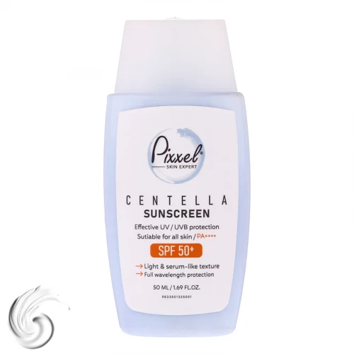 کرم ضد آفتاب بی‌رنگ پیکسل SPF 50 مدل Centella ‌محافظ UVA ،UVB، ++++PA مناسب برای انواع پوست‌ حجم 50 میلی‌لیتر