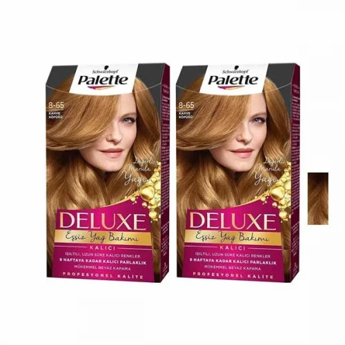  کیت رنگ مو پلت سری DELUX شماره 65-8 حجم 59 میلی لیتر رنگ کاراملی کاپوچینو مجموعه 2 عددی