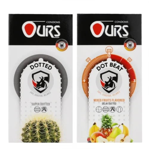 کاندوم خاردار اورز مدل DOTTED بسته 12 عددی  به همراه کاندوم خاردار اورز مدل DOT BEAT بسته 12 عددی