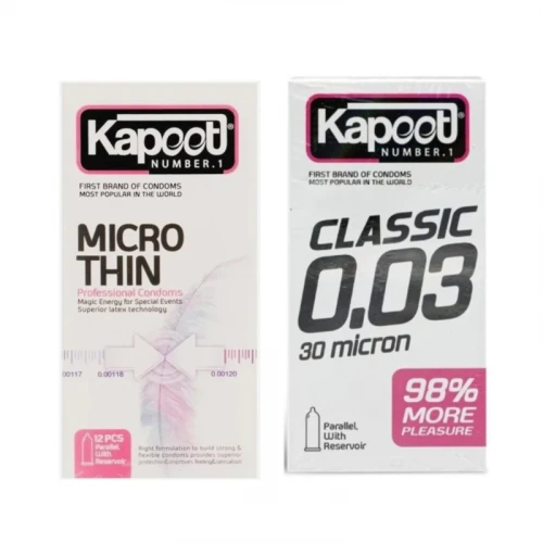کاندوم کلاسیک کاپوت مدل MICRO THIN بسته 12 عددی به همراه کاندوم کلاسیک کاپوت مدل 0.03 بسته 10 عددی