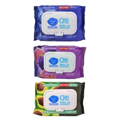 دستمال مرطوب پاک کننده آرایش دافی مدل Q10 fruit بسته 50 عددی مجموعه 3 عددی