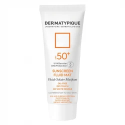 فلوئید ضدآفتاب بیرنگ درماتیپیک SPF50 مدل Fluid mat، مناسب پوستهای چرب و مختلط، حجم 40 میلیلیتر