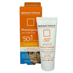 فلوئید ضد آفتاب بدون رنگ درماتیپیک مدل anti acne محافظ UVA،UVB مناسب برای پوست چرب حجم 40 میلی لیتر