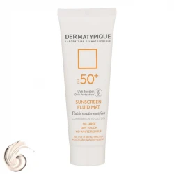 فلوئید ضدآفتاب بی‌رنگ درماتیپیک +SPF50 مدل SFM، مناسب پوست‌های چرب، حجم 50 میلی‌لیتر