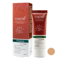 فلوئید ضد آفتاب رنگی امونی درماسیوتیکس SPF 50 مدل پیورینس ‌مناسب پوست‌های چرب، مختلط و مستعد آکنه حجم 50 میلی‌لیتر