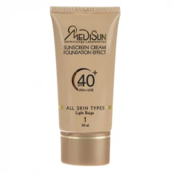 کرم ضد آفتاب رنگی مدیسان، SPF 40، مدل No1، مناسب انواع پوست با تنالیته متوسط و حجم 30 میلی‌لیتر، محافظت‌کننده در برابر اشعه‌های UVA و UVB، ضد چروک و پیری، دارای فرمولاسیون تیتانیوم دی اکساید و گلیسیرین، با ماندگاری 3 ساعته