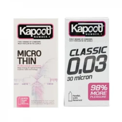 کاندوم کلاسیک کاپوت مدل MICRO THIN بسته 12 عددی به همراه کاندوم کلاسیک کاپوت مدل 0.03 بسته 10 عددی