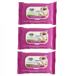 دستمال مرطوب وی کر مدل Ginseng-Aloe Vera سه بسته 20 عددی