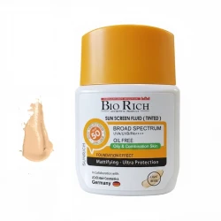 فلوئید ضد آفتاب رنگی بایوریچ SPF 50 مدل BROAD SPECTRUM ‌محافظ UVA ،UVB و PA+++،مناسب برای پوست‌ چرب و مختلط حجم 50 میلی‌لیتر