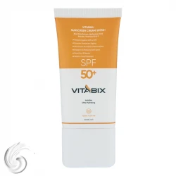 کرم ضد آفتاب بدون رنگ ویتابیکس SPF 50 مدل +Vitamin ‌مناسب پوست‌ خشک حجم 50 میلی‌لیتر محافظت‌کننده اشعه UVA و UVB، بدون تست حیوانی، با ماندگاری 2 ساعته