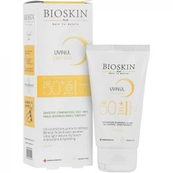 کرم ضد آفتاب بی‌رنگ بایو اسکین پلاس SPF 50 مدل OS محافظ UVA ،UVB و PA+++،مناسب برای پوست‌ چرب و مختلط حجم ۴۰ میلی‌لیتر