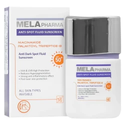 فلوئید ضد آفتاب بی‌رنگ صورت مای SPF 50 مدل ملافارما 01 ‌‌محافظ UVA ،UVB مناسب برای انواع پوست حجم 30 میلی‌لیتر