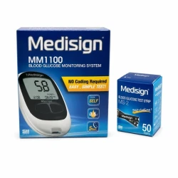 دستگاه تست قند خون مدیساین مدل MM1100 به همراه نوار تست قند خون مدیساین بسته 50 عددی