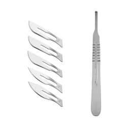 دسته تیغ جراحی پرایم استار مدل MM64 شماره 4 به همراه تیغ استریل ترینون کد SKJQ002369 بسته 5 عددی