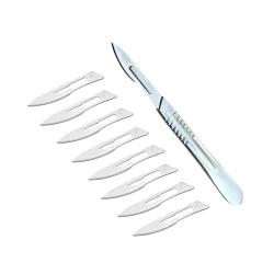 دسته تیغ جراحی مدل SKJYT002369  شماره 4  به همراه تیغ استریل شماره 18 کد SKJUQW002369 مجموعه 9 عددی