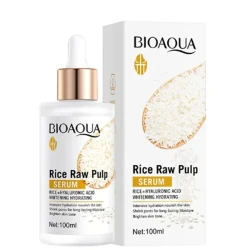 سرم مرطوب‌کننده و روشن‌کننده بایو آکوا مدل Rice Raw Pulp Hyaluronic Acid مناسب برای انواع پوست حجم 100 میلی‌لیتر