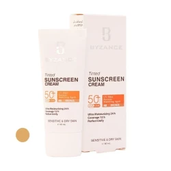 کرم ضد آفتاب رنگی صورت بیزانس SPF 50 مدل Bronze 40 محافظ در برابر UVA/UVB ‌مناسب برای پوست حساس و خشک حجم 40 میلی‌لیتر