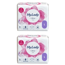 نوار بهداشتی بالدار نازک روز و شب مای لیدی مدل Silky Soft سایز بزرگ دو بسته 8 عددی